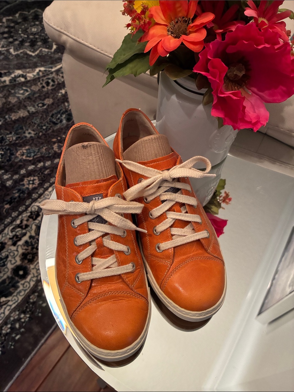 Paul Green Orange Leather Low-Top Sneakers - Casual Lace-Up 7